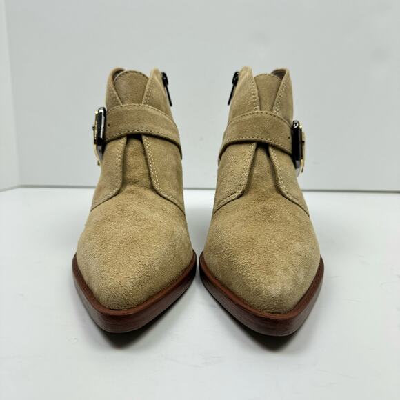 NEW Vince Camuto Ashena Tan Suede Leather Buckle Zip Up Bootie Ankle Boots - Picture 5 of 14
